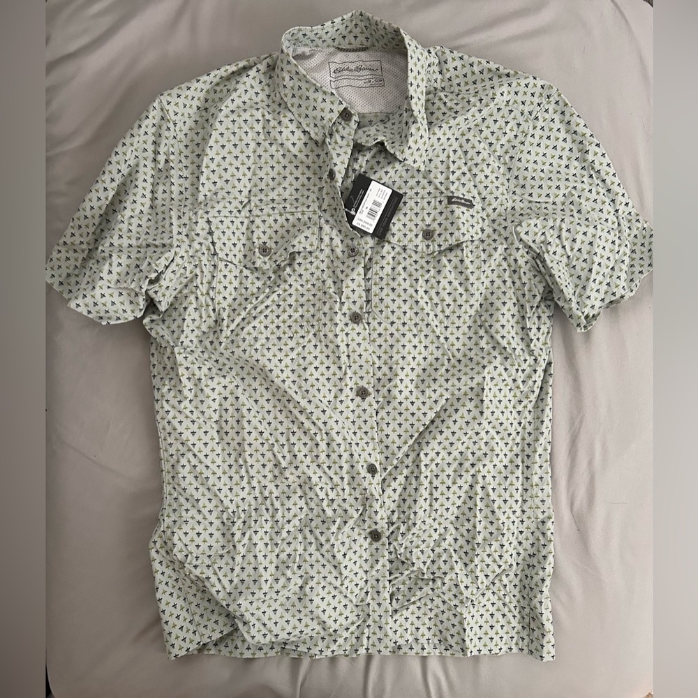 Eddie Bauer Men's Green Patterned Shirt